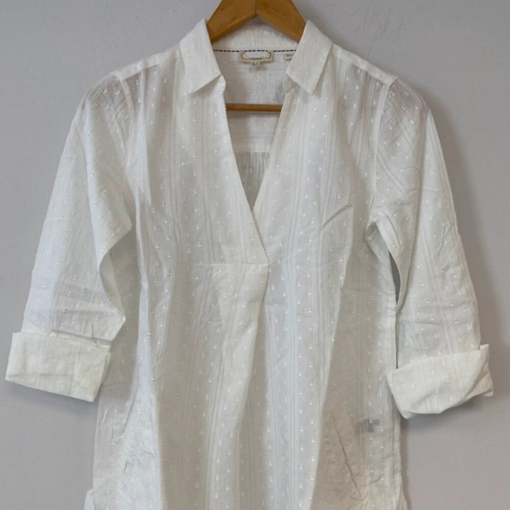 FatFace Women’s Blouse Long Sleeve Longline Ivory Cotton Size 6